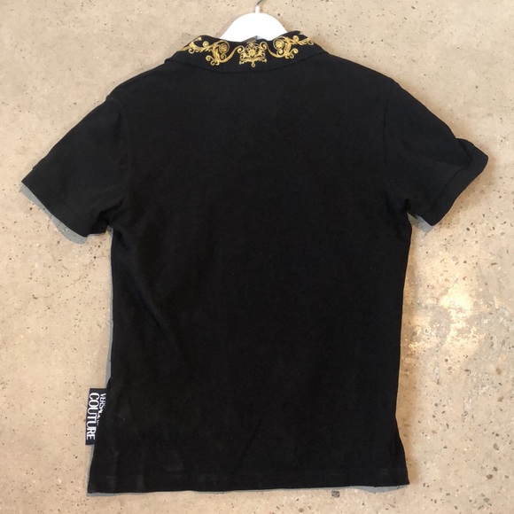 Versace Jeans Couture Men's Black Cotton Baroque Collar Polo - Picture 3 of 11